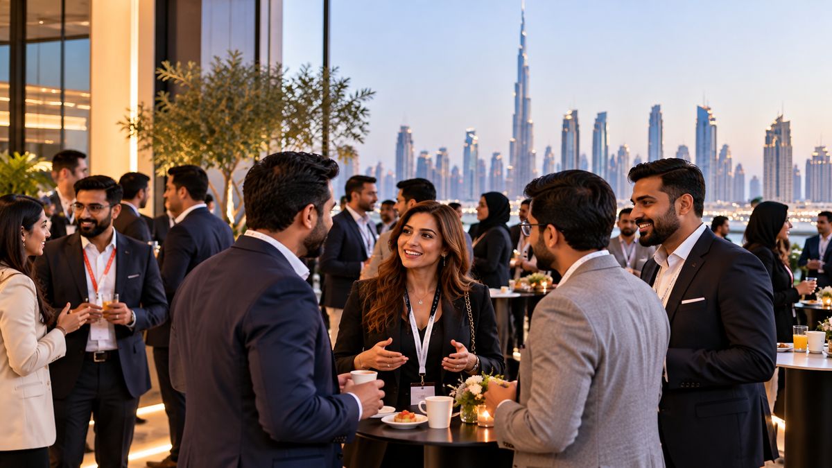 Professional conference with Burj Khalifa view